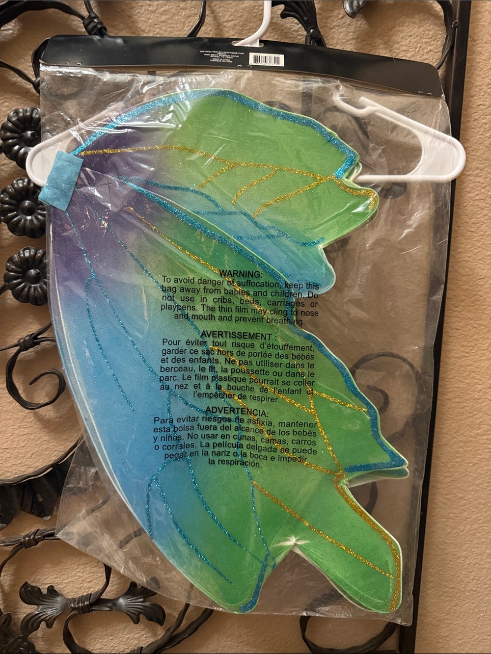 Kids Fairy Wing Costume in Blue and Green with Glitter Trim NEW in package
